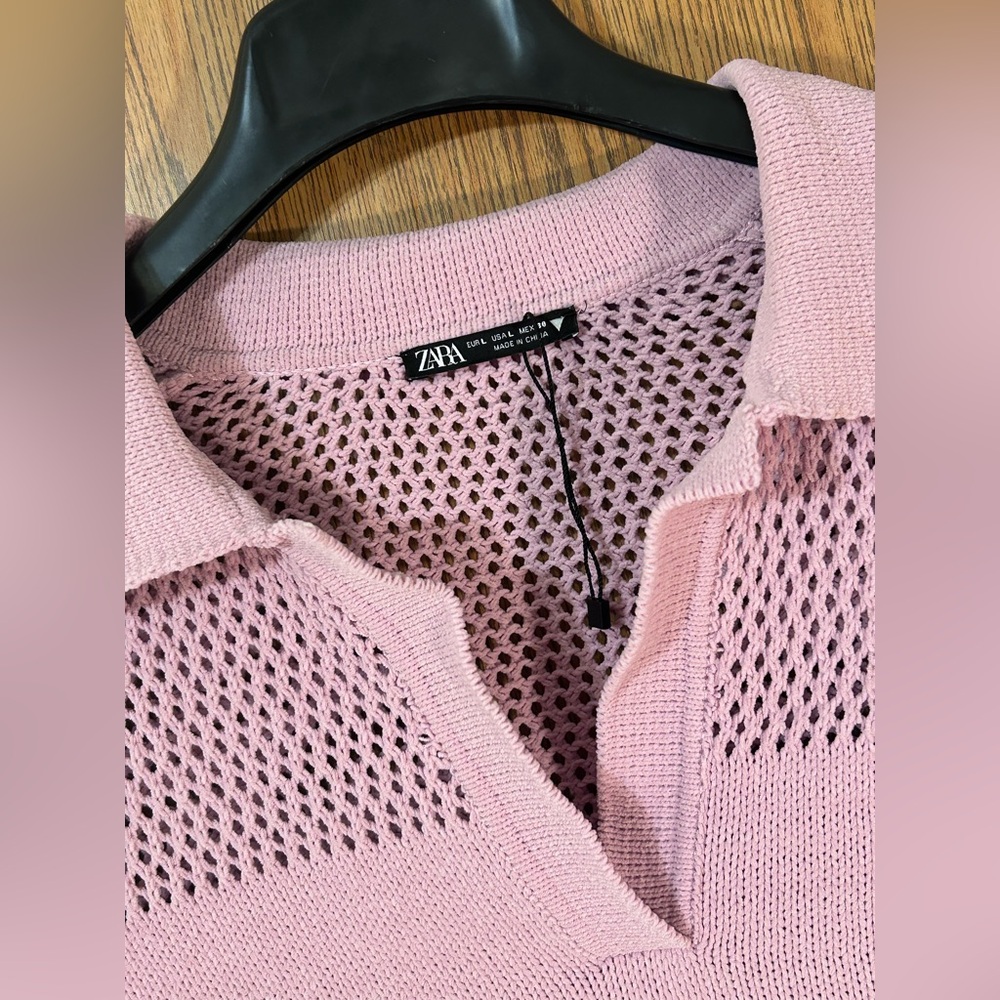 ZARA Chenille See Through Knit Polo Sweatshirt - Picture 4 of 5